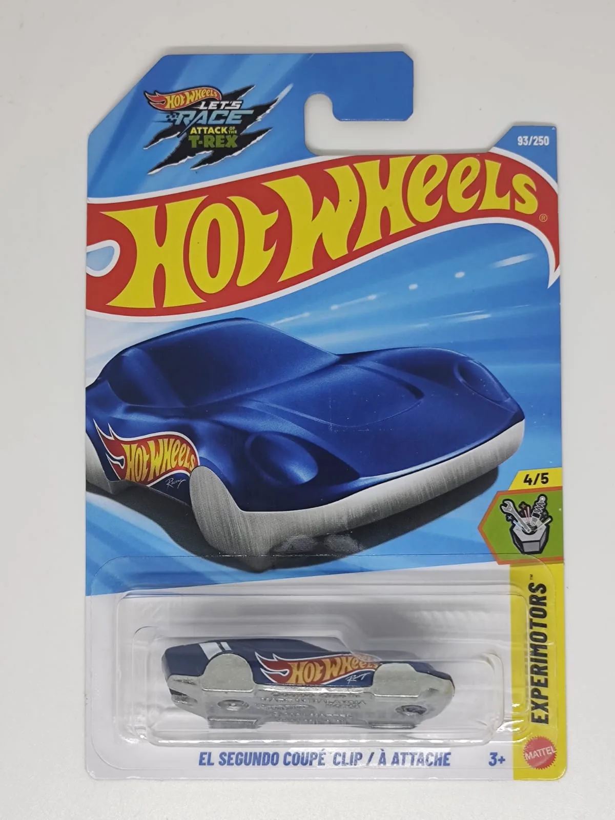 El Segundo Coupe Clip — clip plateado y azul con logotipo hot wheels