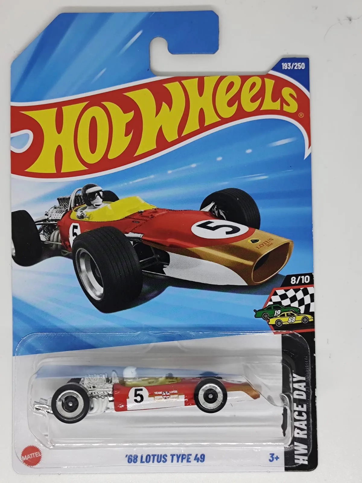 '68 Lotus Type 49 — monoplaza rojo y blanco, número 5