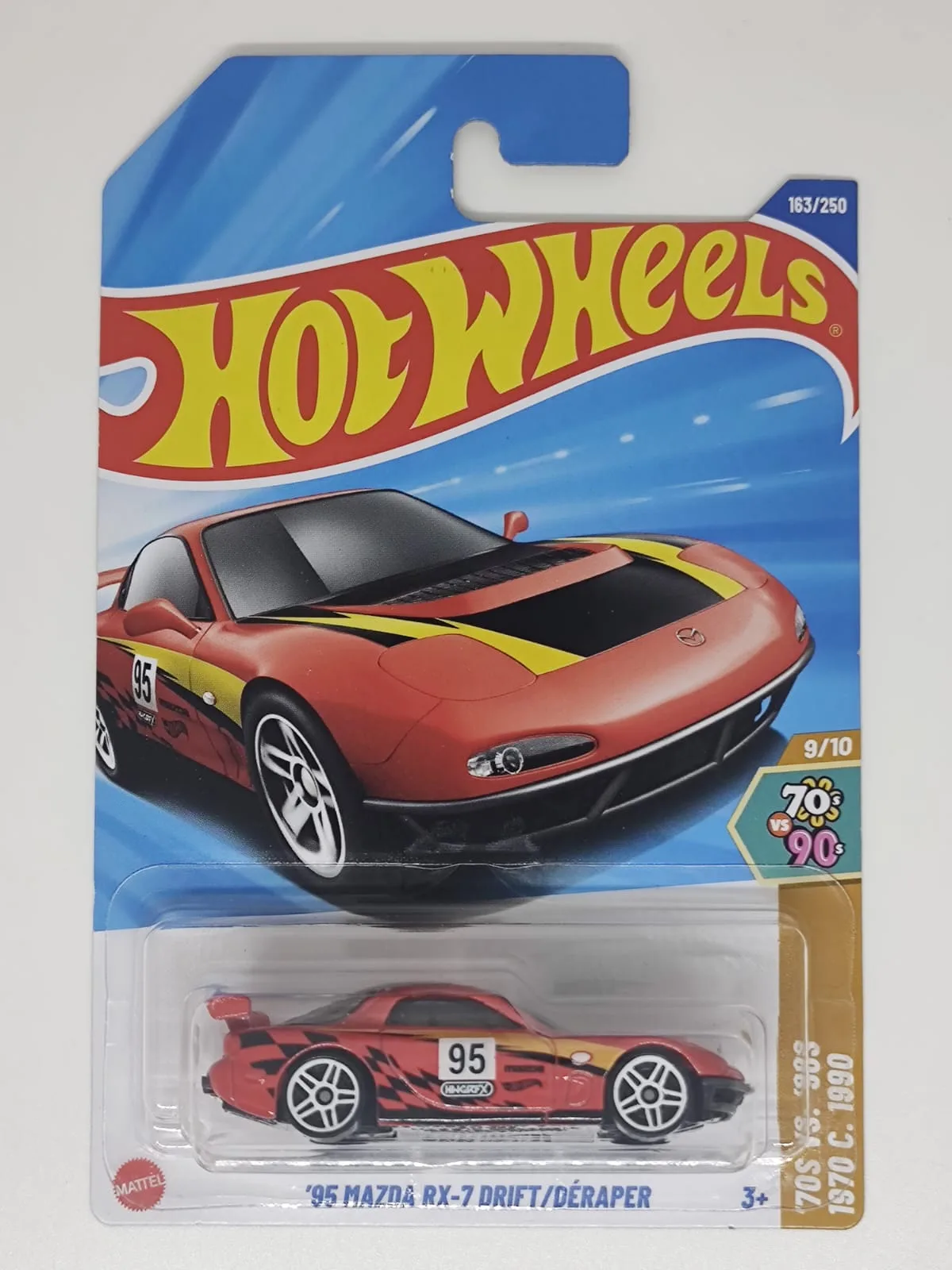 '95 Mazda RX-7 Drift — rojo con decoración negra y amarilla y número 95